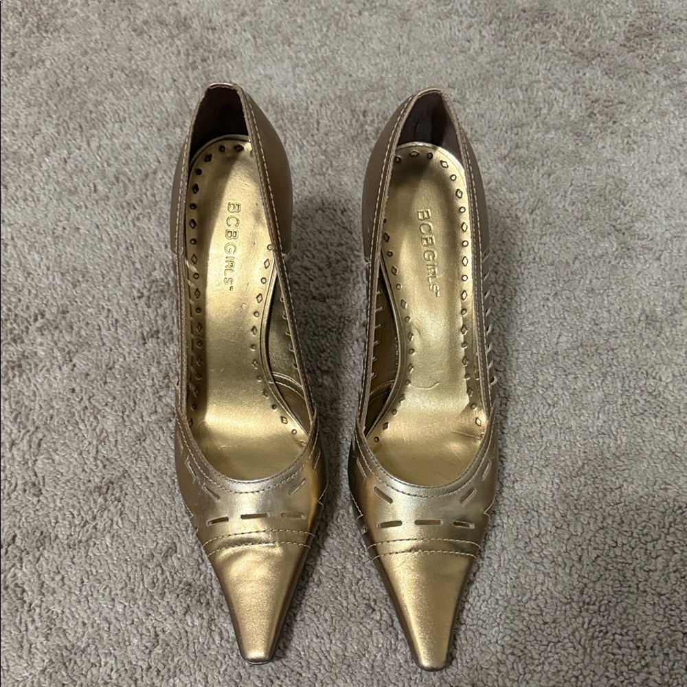 BCBGeneration Metallic Gold Pointed Heels